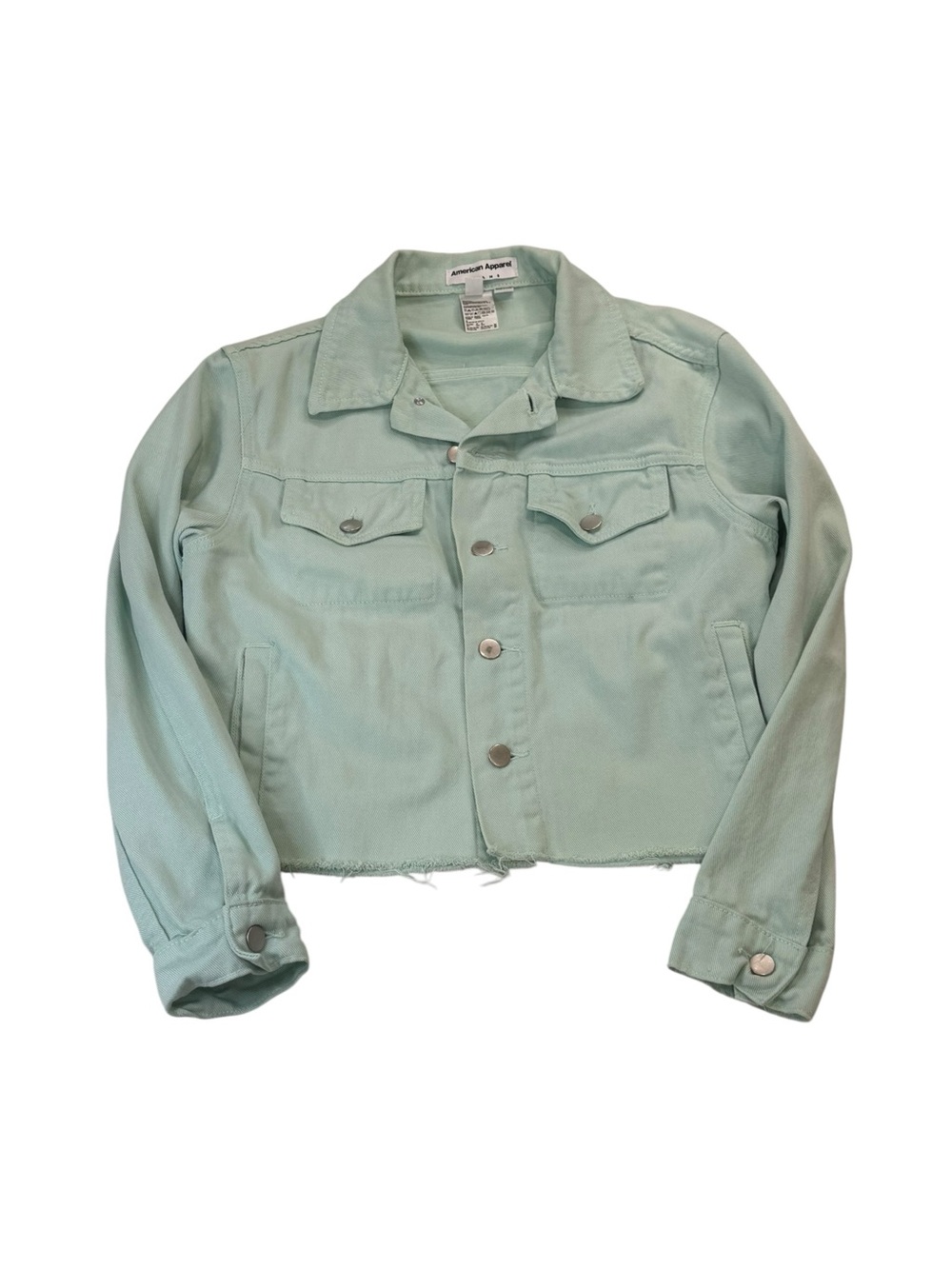 American Apparel Mint Green Cropped Denim Jacket Womens Size‎ XS 90s Y2K Fairy